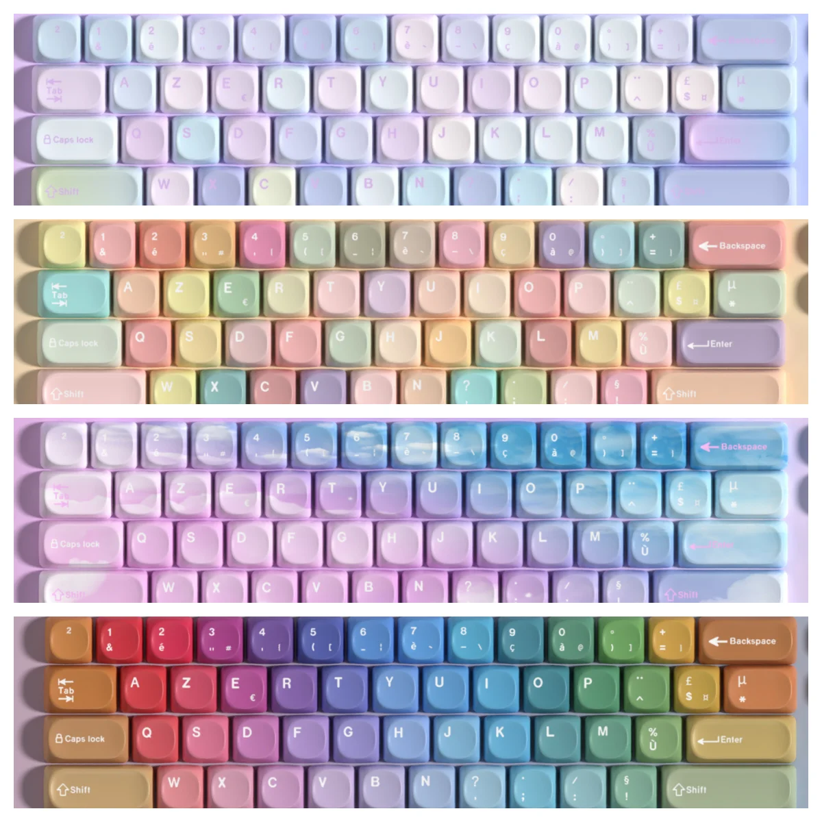 

French AZERTY Keycaps MOA Profile PBT Colorful and Sweet Candy-style Round keycaps 75 for ISO Layout Keyboard 130 Keys