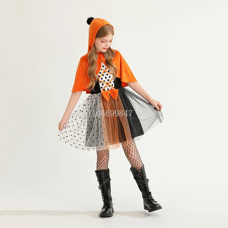 أزياء الهالوين للفتيات الساحرة التأثيرية فستان أرجواني للحفلات عرض مصاص الدماء اللطيف الزي السحري قبعة أرجوانية آذان عصا سحرية مكنسة