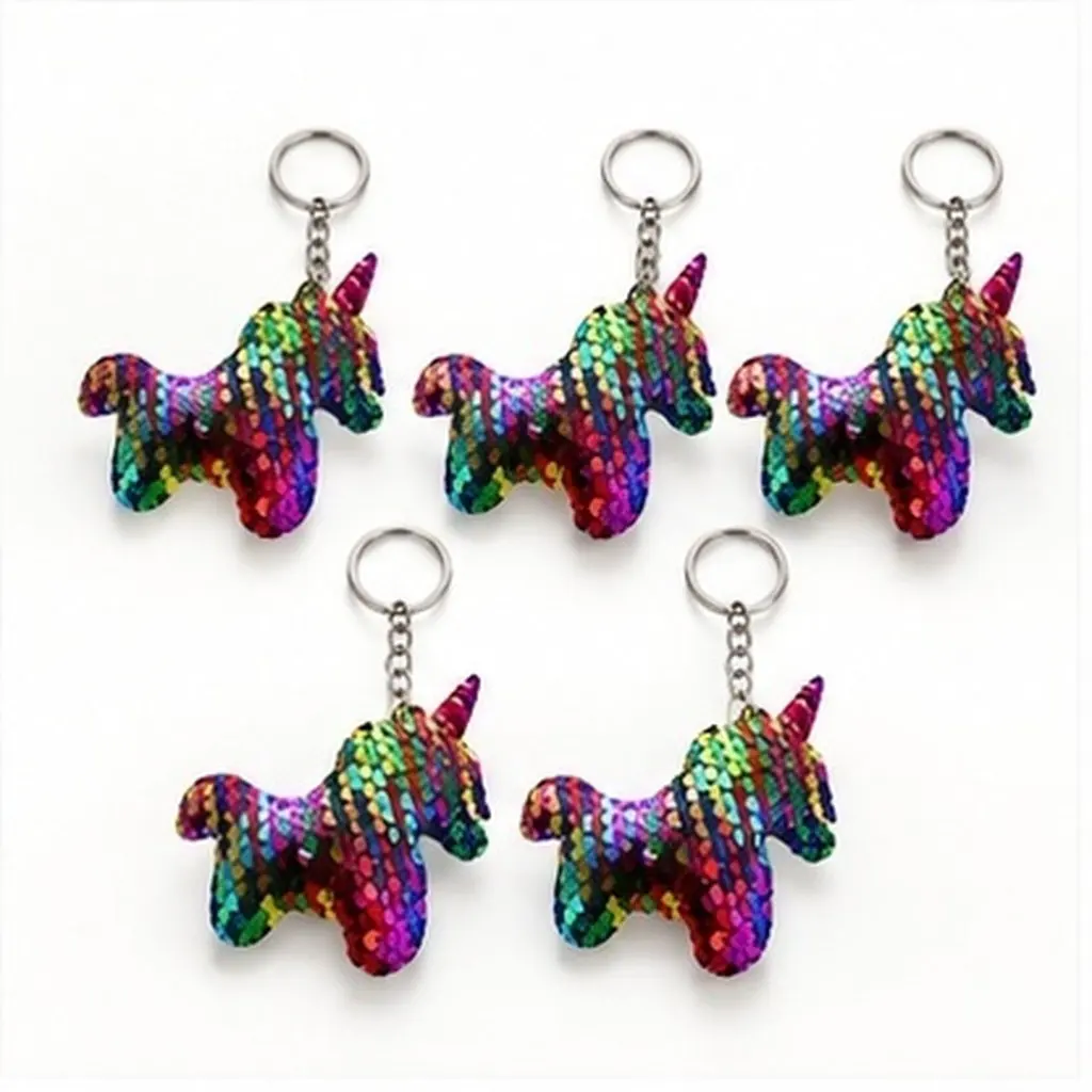 5Pcs Chic Unicorn Key Chains Sequin Decorative Keyring Bag Pendant Wallet Backpack Car Charm Gift Idea for Mother's Day