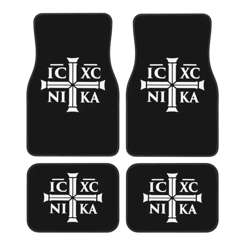 IC XC NIKA Cross Jesus Christ Car Floor Mats Set of 4 Pcs Non Slip Front and Rear Foot Mats Universal Car Mats Protector