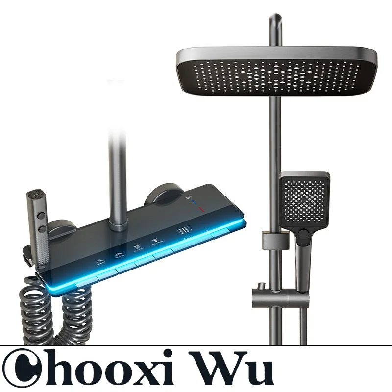 CHOOXIWU-bathroom fine copper shower set, piano-style buttons, knob temperature control, multi-function water outlet