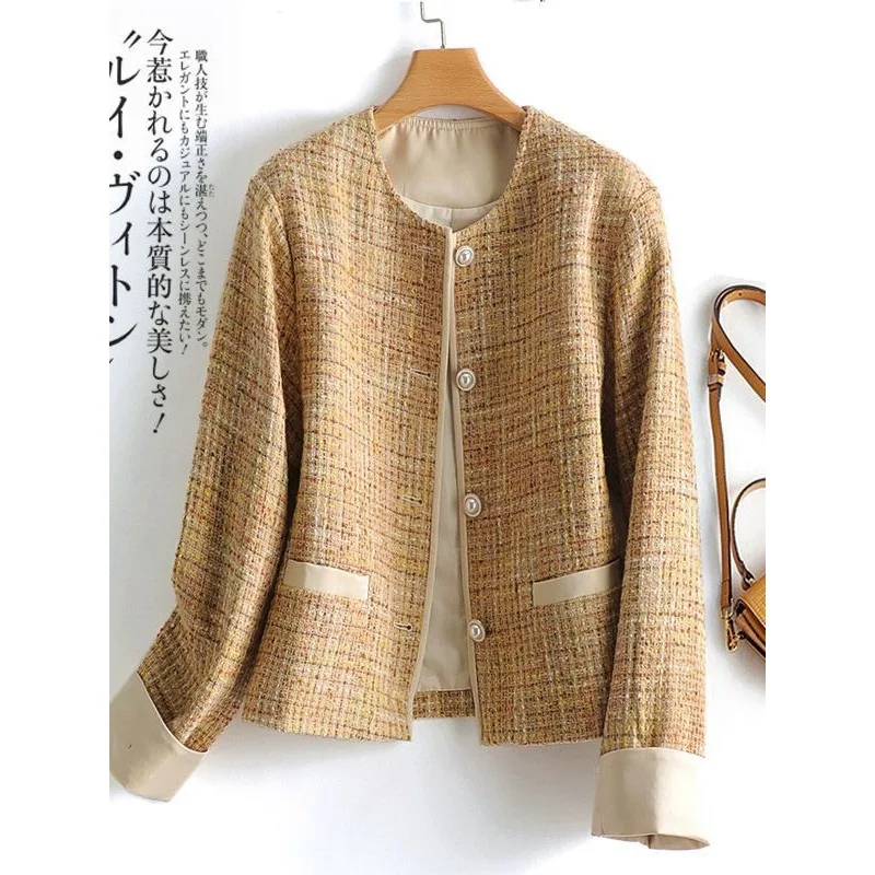 

Women's color blocked coarse woolen coat 2025 new spring/autumn small fragrance style top coat