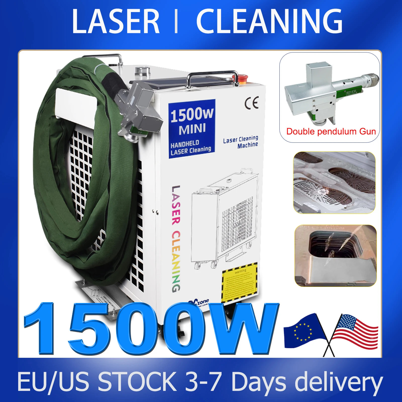 Máquina de limpieza láser de fibra de 1500W, limpiador Industrial para eliminar óxido, pintura al óleo, ancho limpio de 300MM, cabezal de péndulo doble Relfar