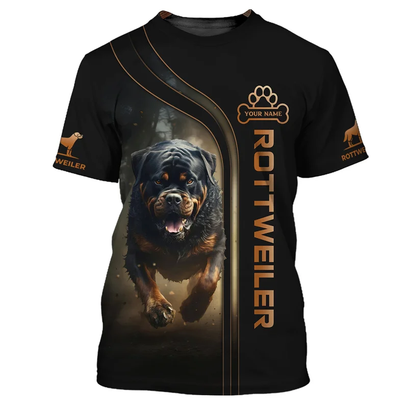 Men\'s Rottweiler Graphs T Shirt 3D Printed Breathable Casual O Neck Short Sleeves Street Fashion Custom Name Kid Men Clothing