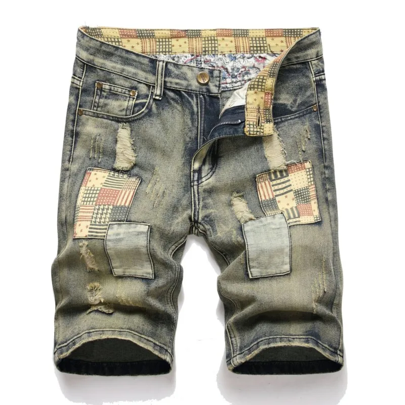 Sommer neue Männer zerrissen kurze Jeans Streetwear Big Hole Patch Mode lässig Vintage blau schlanke Jeans shorts Marken kleidung