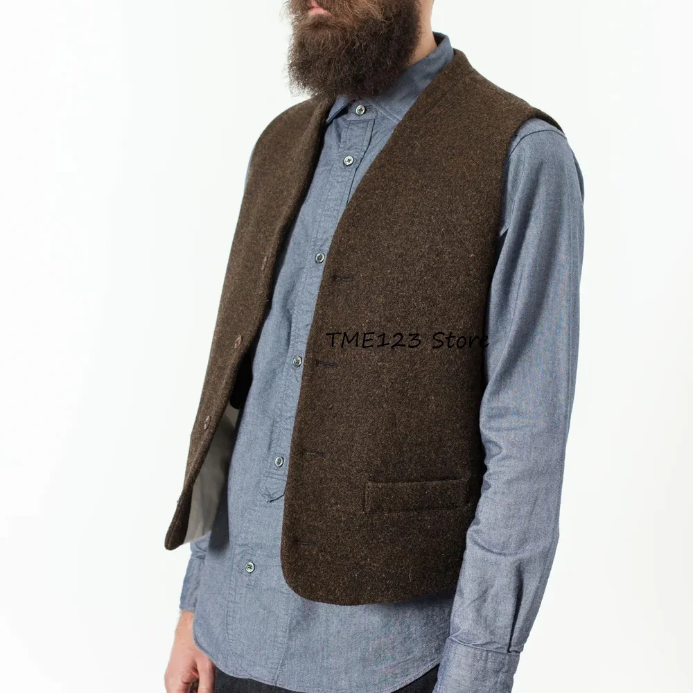 

Жилет без рукавов для мужского костюма, шерстяная ткань, повседневный стиль, однобортный элегантный мужской жилет с v-образным вырезом, классический нарядный костюм, блейзер