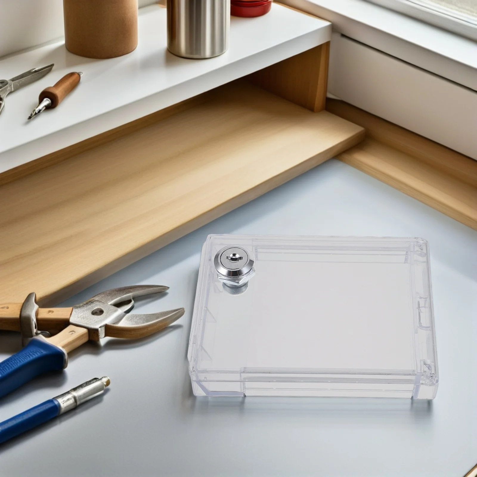 

1 Set 5.2" X 3.7" X 1" Plastic Air Conditioning Switch Cover Lockable Baby Proof Outlet Protector For Kids Wall Socket Guard