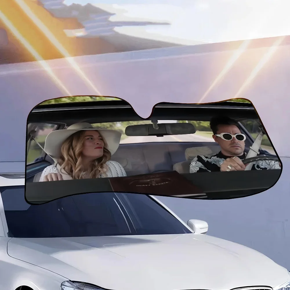 فيلم S-Schitts Creek سيارة ظلة الزجاج الأمامي الشمس الظل شخصية صورة كتلة الأشعة فوق البنفسجية قناع حامي #4