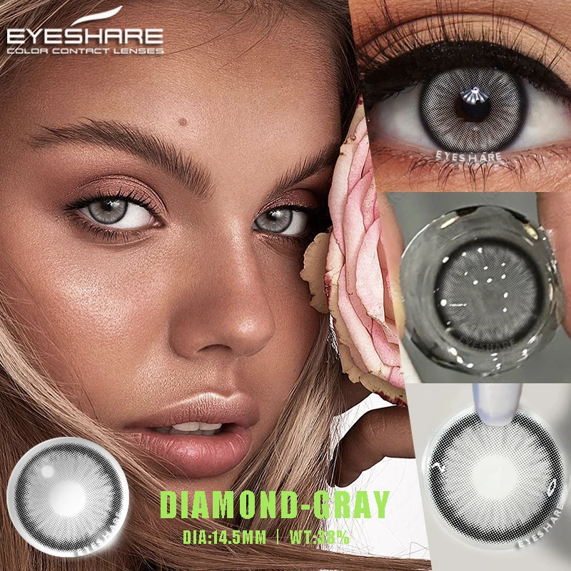 EYESHARE 1 คู่แฟชั่นสีคอนแทคเลนส์สําหรับตาสีเขียวธรรมชาติ Eye Contacts เลนส์สีฟ้ารายปีใช้เลนส์สีเทา Contacts