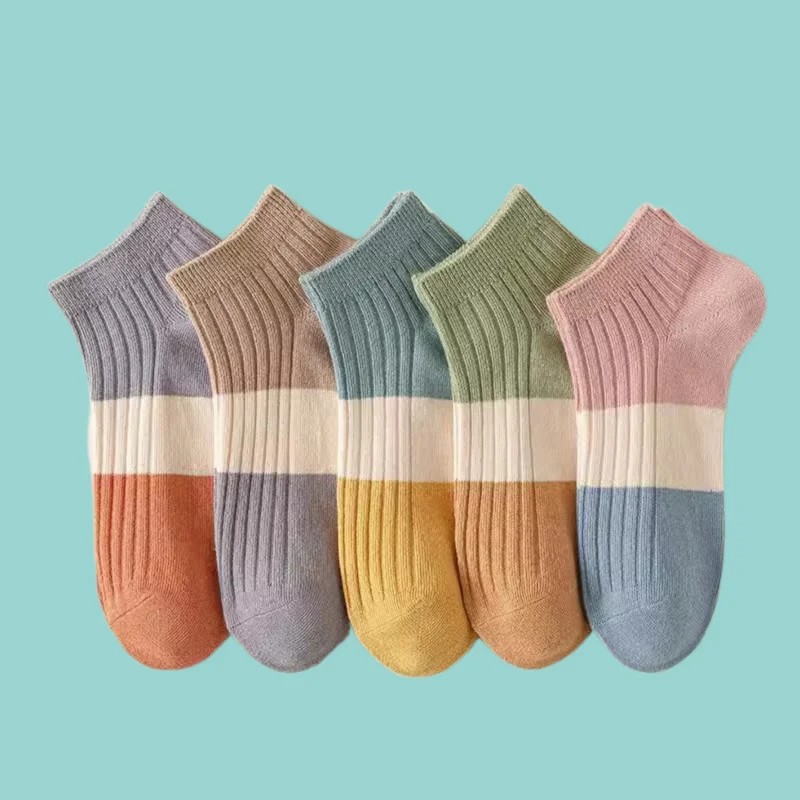 

2024 New 5/10 Pairs Thin Medium-short Tube Shallow Mouth Cotton Deodorant Sweat-absorbent Women's Boat Socks Double Needle Socks