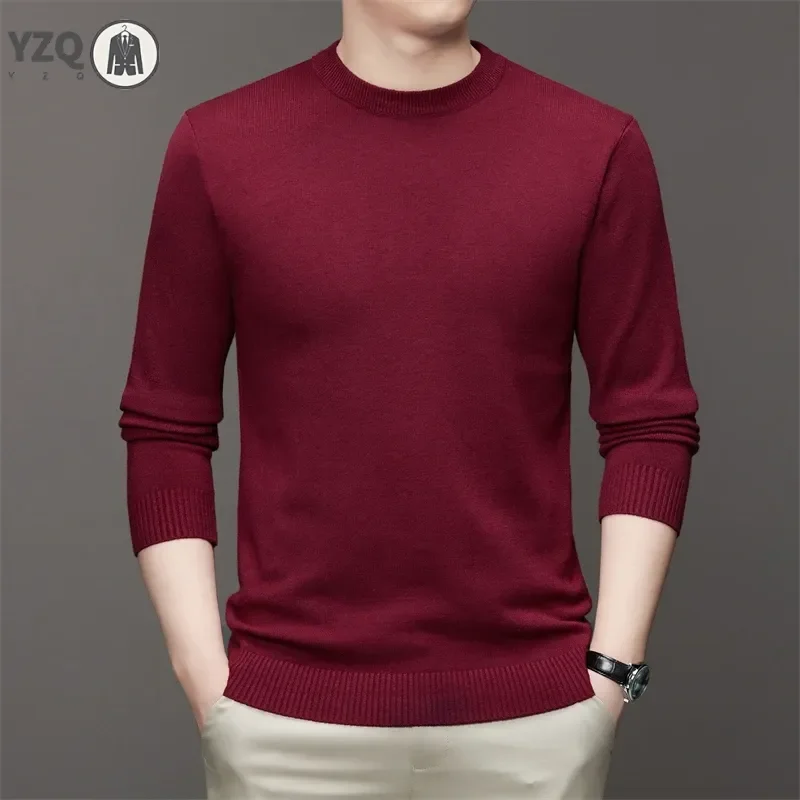 Maglione da uomo in tinta unita a maniche lunghe con scollo tondo a 7 colori, top morbido, caldo e confortevole con base