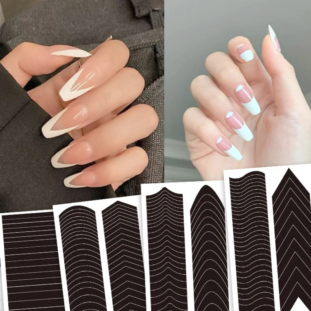 V-Shaped French Nail Decals Crescent Smile Line Guide Stickers Nail Art French Pattern DIY Decorations Self-Adhesive Waterproof
