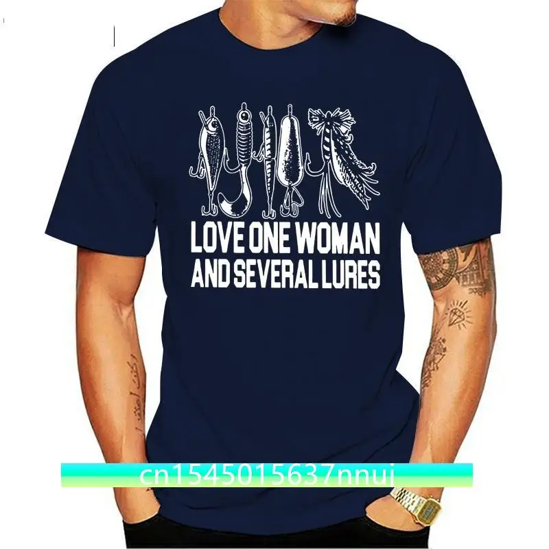 Love One Woman And Several Lures T Shirts for Men Fishing Fishermen Hunting Tops Funny T-Shirt O Neck 100% Cotton Tees