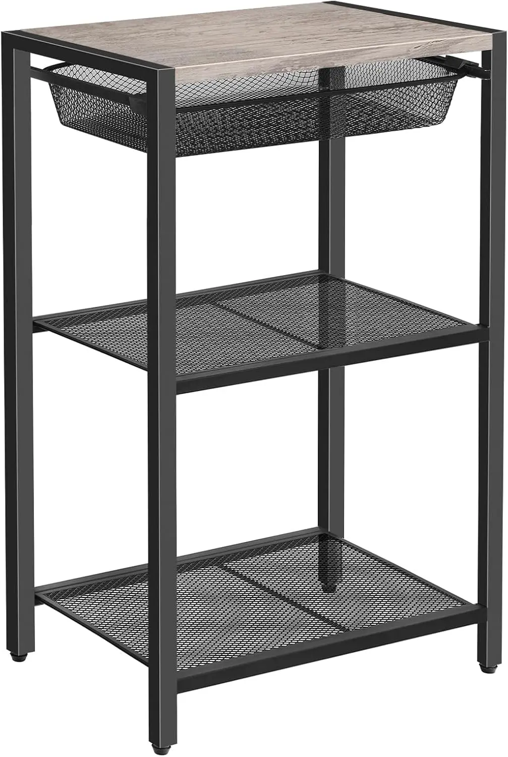

28.7 Inch Tall Side Table, 3-Tier Industrial Telephone End Table with Adjustable Metal Mesh Basket