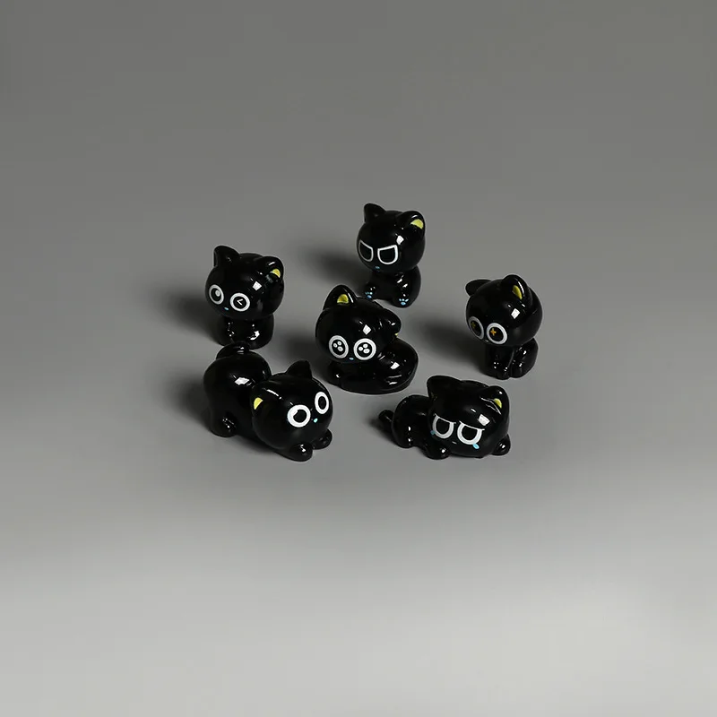1/6Pcs Cute Kawaii Black Cat Resin Figurines – Kawaii Unique Expressions Cat Desk/Car Decor, Birthday Gift for Anime Cat Lover