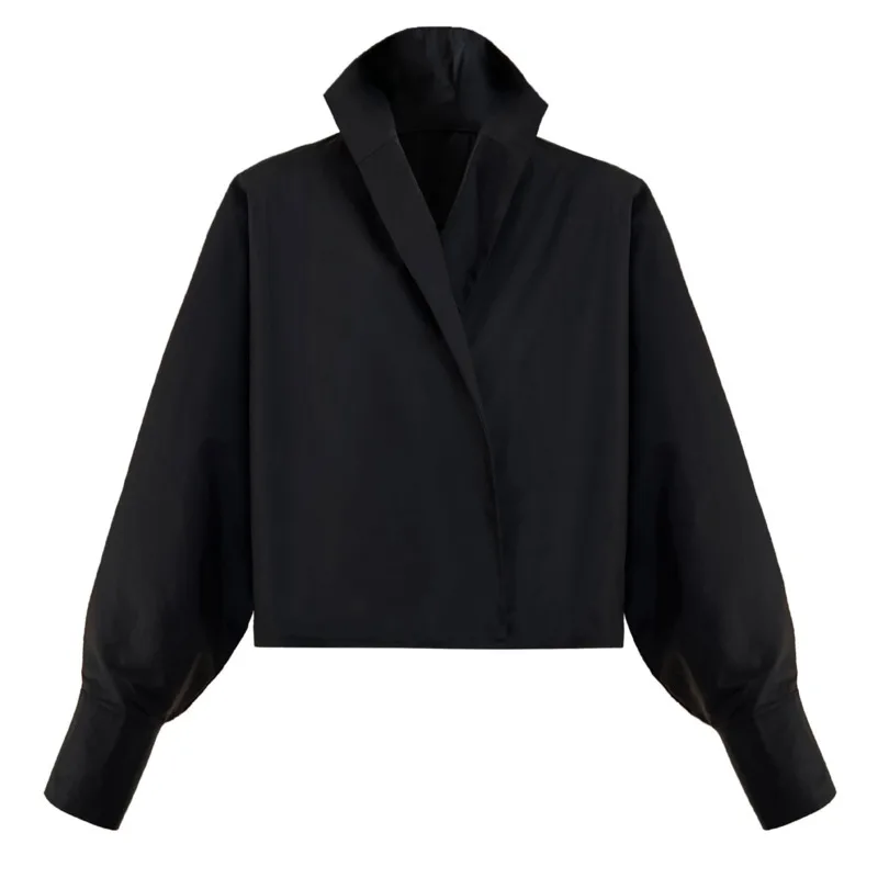 BJTZ col montant col en v profond chemise blanche et chemisier pour les femmes 2025 été manches chauve-souris tempérament grande dame de bureau chemise