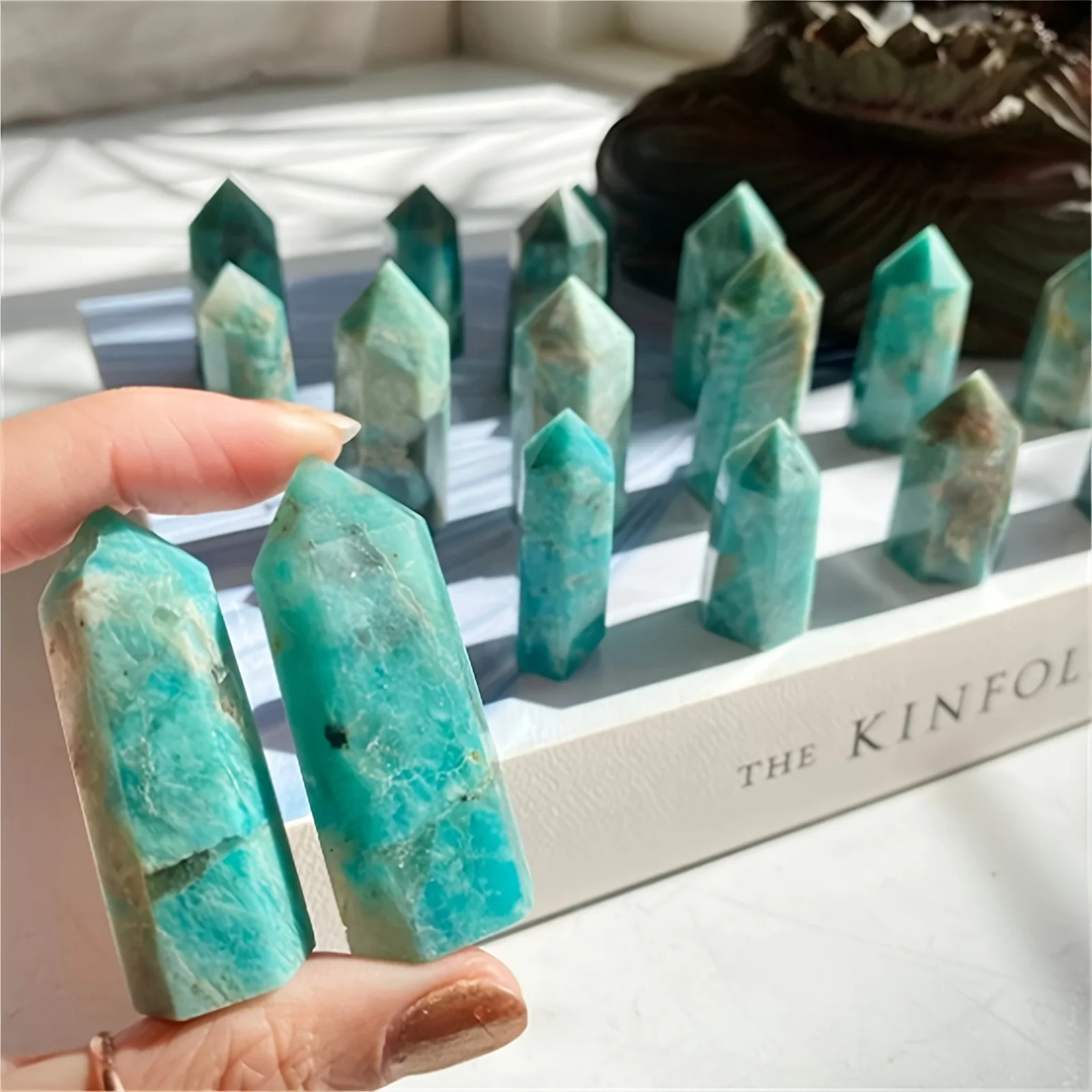 Blue Sky Amazonite Crystal Wand - Natural Quartz Tower For Home & Garden Decor, Perfect For Themed Parties, Halloween, And Holid