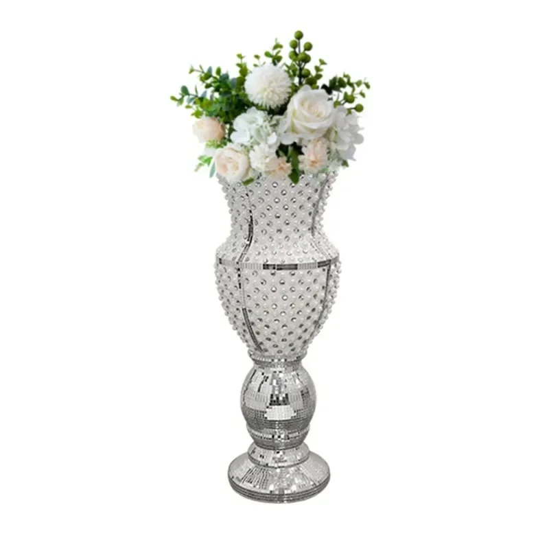 60cm Decorative White Sparkle Mosaic Trumpet Design FRP Vase for Home