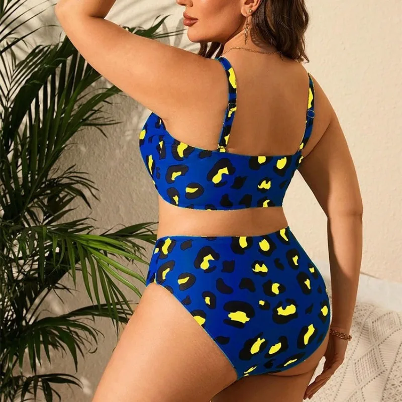 Two-piece Large Size Printed Swimsuit for Women with High Waist Triangle Buckle Quick-drying Beach Swimsuit with Chest Pad