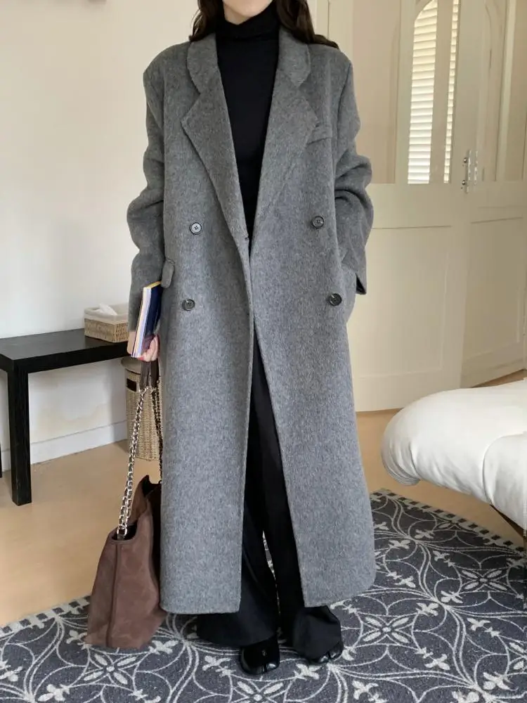 Elegant Commuting Lady Alpaca Woolen Jackets 24 Autumn And Winter Suit Collar Double Breasted Loose Long Women's Wool Coats