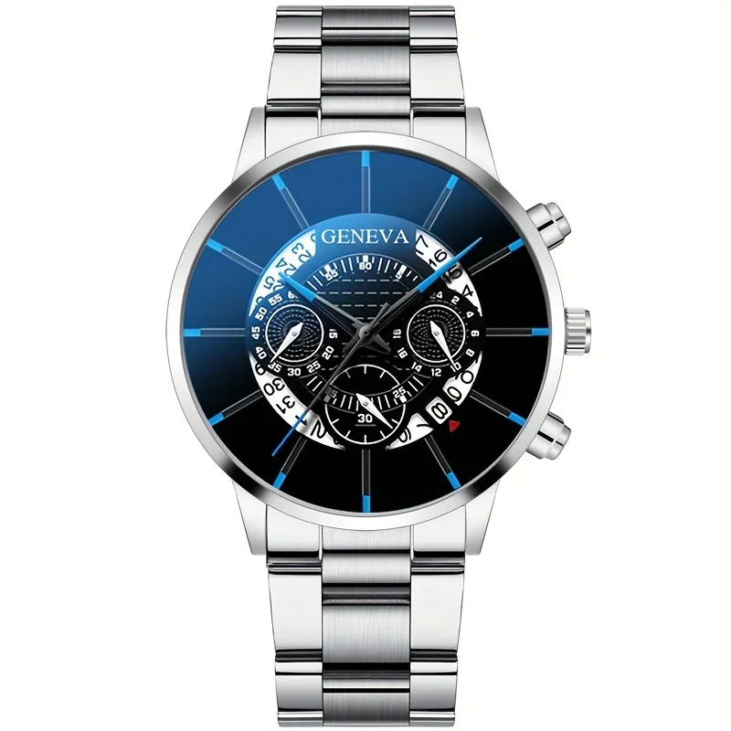Round Dial Quartz Watch for Men, Stainless Steel Strap