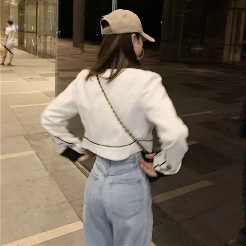 Colorblock Jacket Coats for Women Outerwears Short White Loose Crop Blazer Woman Clothes Korean Fashion High Quality Bring 2024