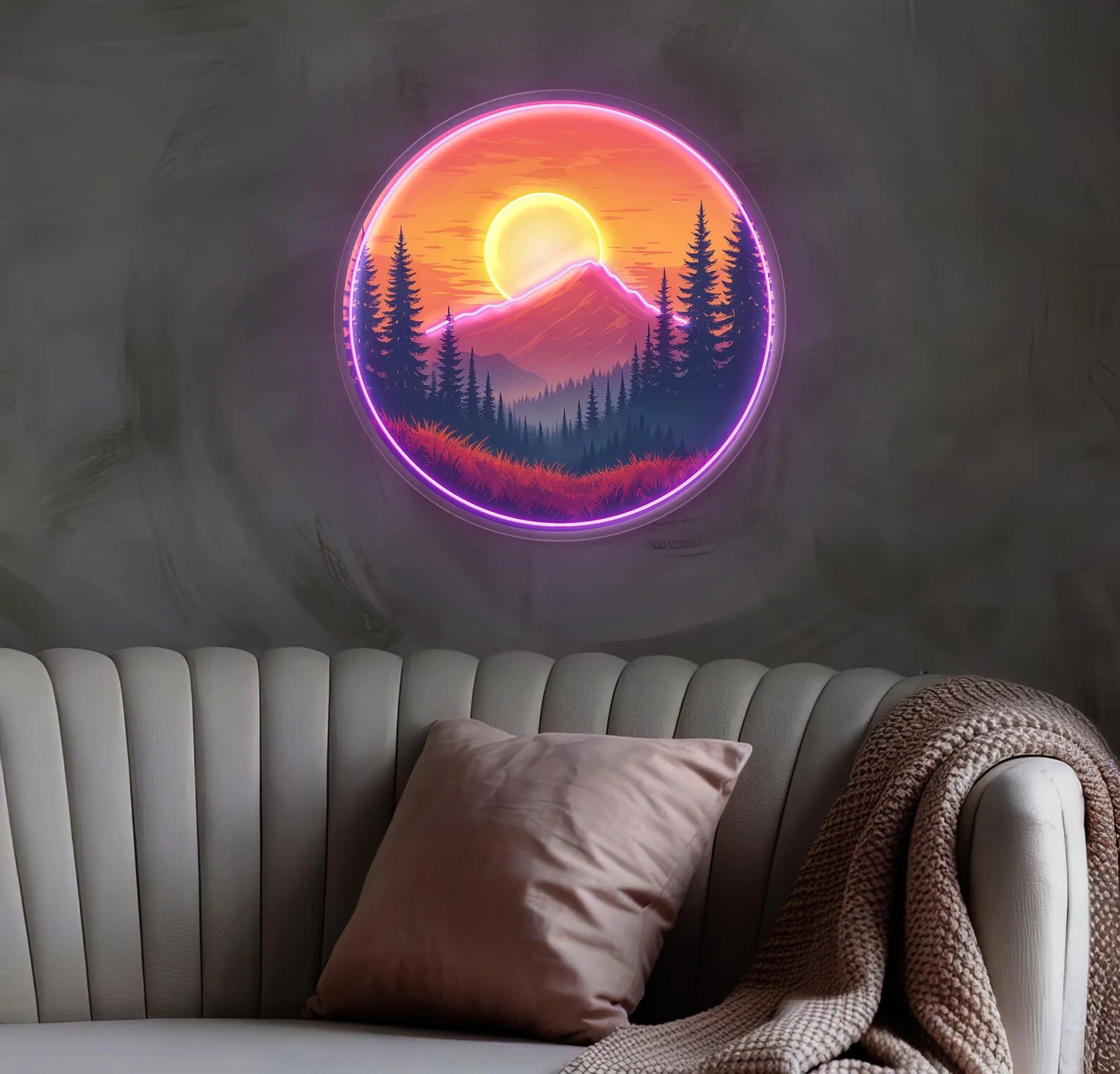 علامة نيون جبل غروب الشمس، لوحة فنية جدارية LED مصنوعة يدويًا، نيون جبل، فن جدار غروب الشمس، علامة نيون طبيعية، ديكور للتخييم، هدية جبلية #4