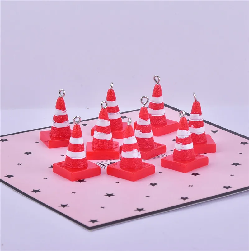 10pcs/pack 3D Traffic Warning Cone Resin Charms Pendant  for DIY Earring  Keychain Jewelry Making 13*20mm