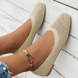 2024 Summer New Square Headed Mesh Breathable Hollow Shallow Mouth Comfortable External Wear Large Single Shoes for Women