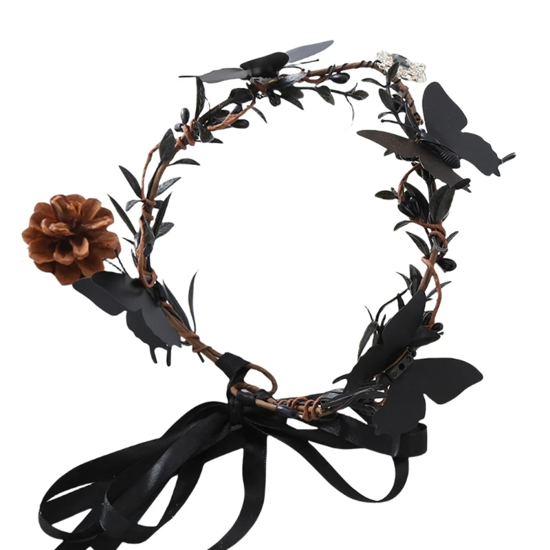 Charm Witch Costume Hair Hoop Gothic Dark Butterfly Crystal Hair Styling for Live Show Headband Gothic Carnivals