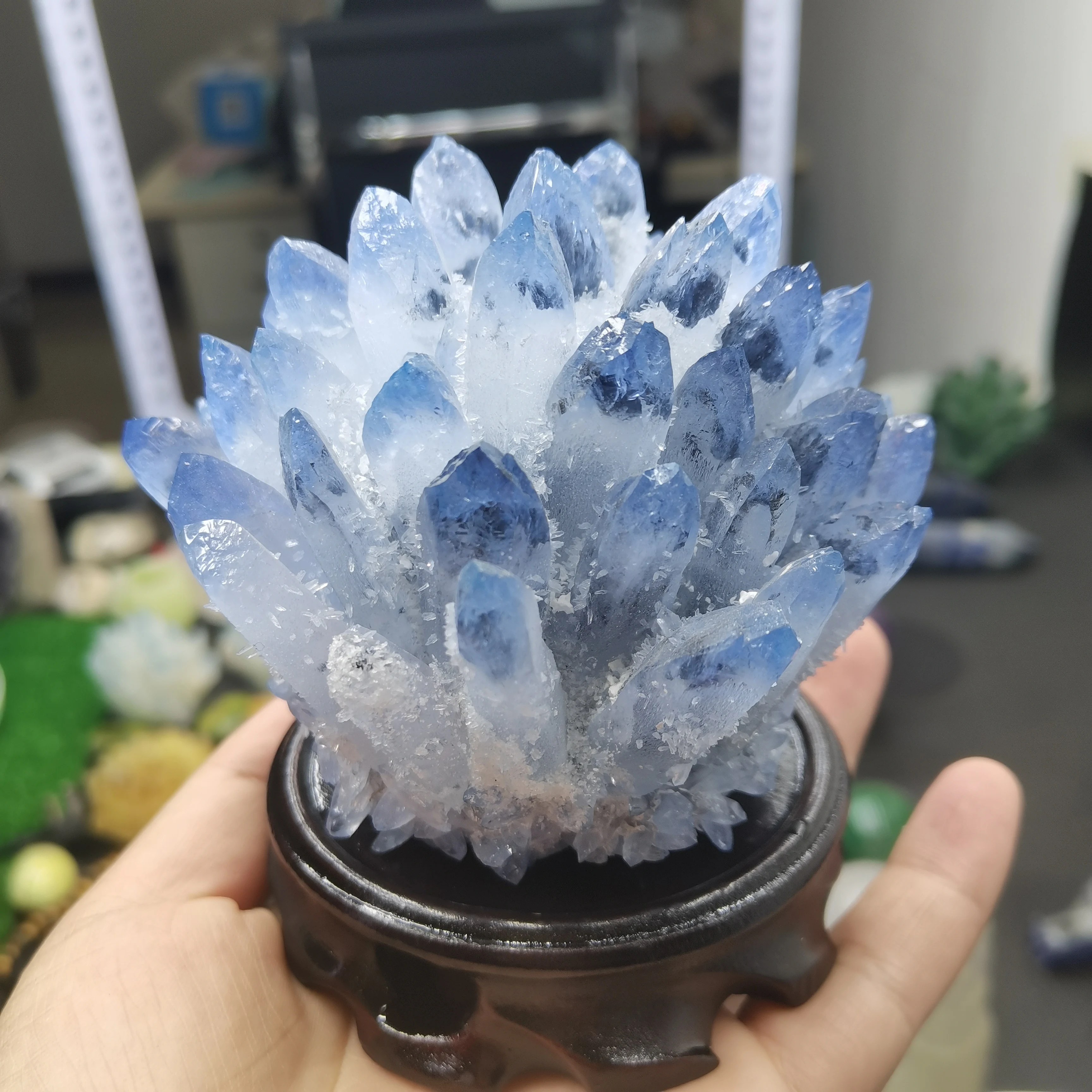 

Beautiful Blue Ghost Phantom Quartz Crystal Cluster Specimen Home Office Decoration Gift