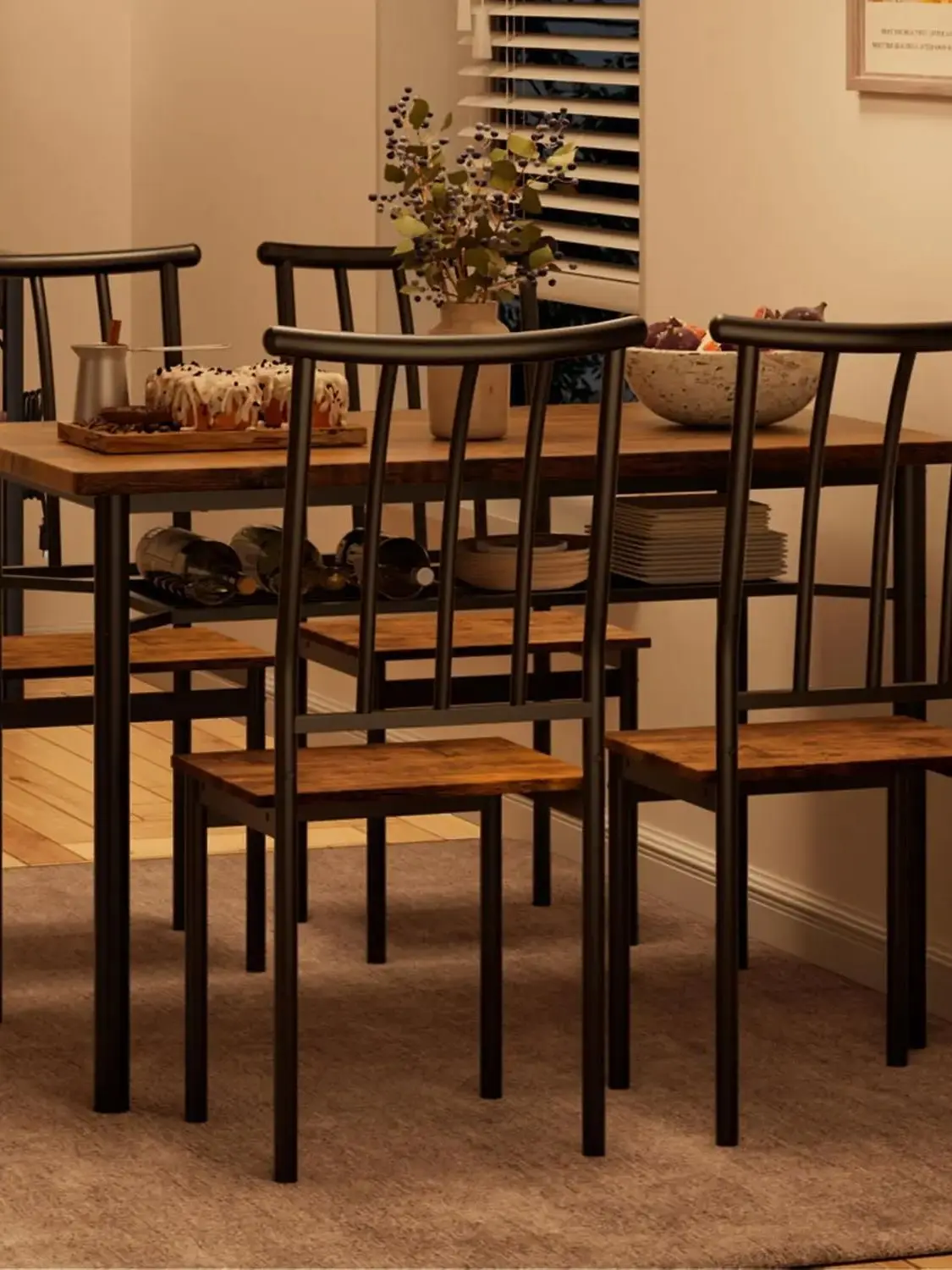 UK Dining Table Set for 4 People, 5-Piece Kitchen Table and Chairs with Storage Rack, Metal and Wood Rectangular Dining Room Tab