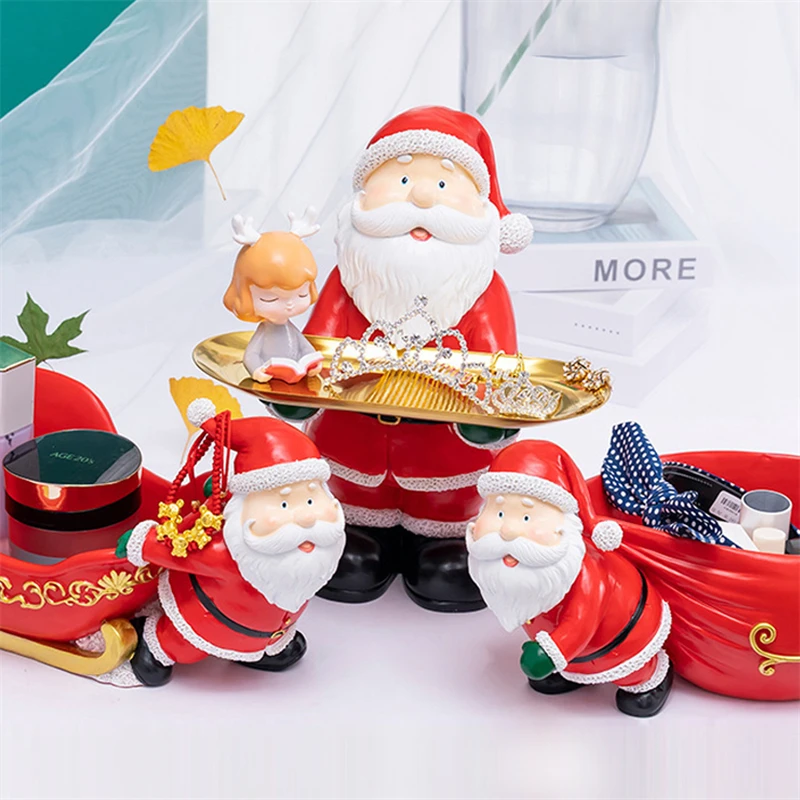 

Домашняя тарелка с фруктами Санта-Клауса из мультфильма, украшения из смолы, декоративные аксессуары для ключей, тарелка для хранения косметики, праздничные подарки