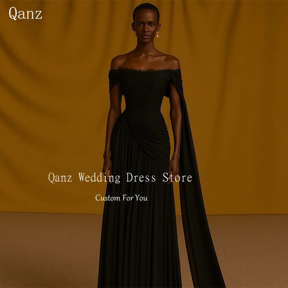 

Qanz черные шифоновые вечерние платья женские розовые с открытыми плечами кружевные Abendkleider Дубай длиной до пола Robe De Soirée по индивидуальному заказу