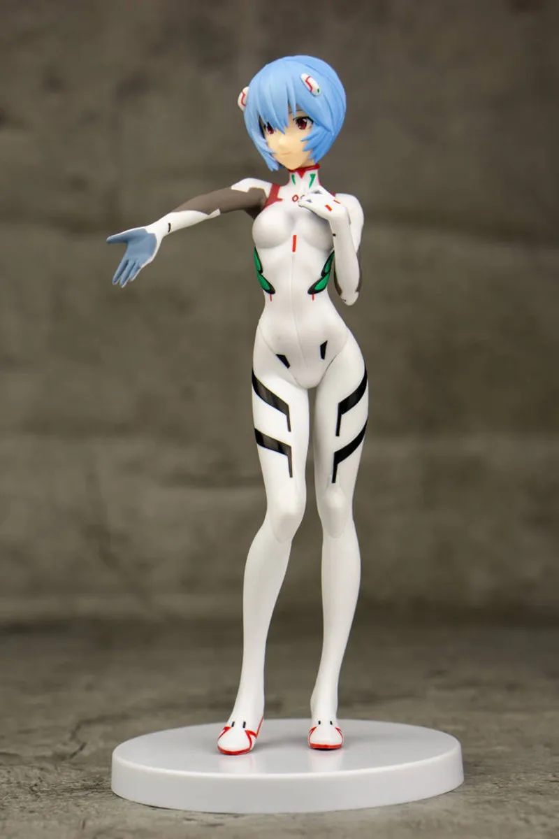 Anime Terno De Batalha Branco Action Figure Toy Modelo, NEON GENESIS EVANGELION Ayanami Versão Teatral, Cabelo Curto Alcançando, Modelo de Brinquedo