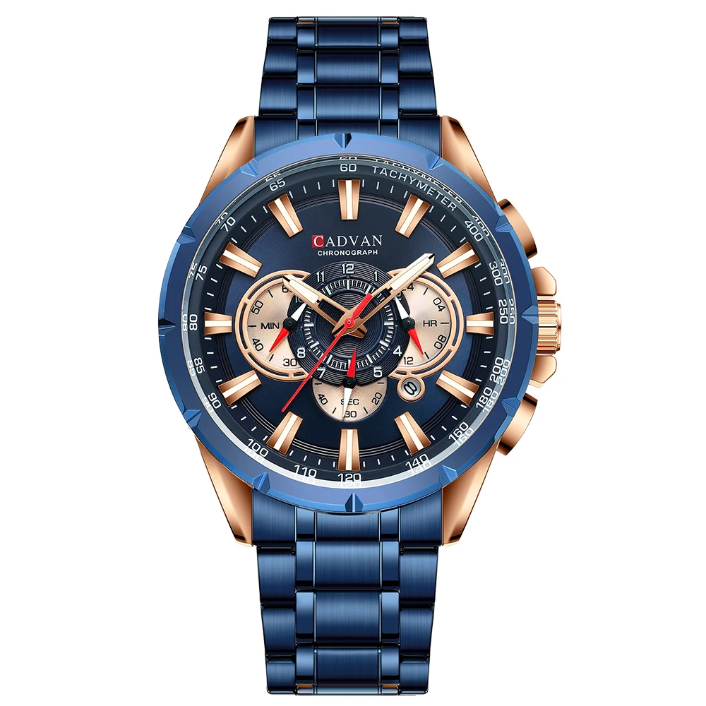 CADVAN Mens Watches Top Brand Luxury Chronograph Quartz Men Watch Waterproof Sport Wrist Watch Men Stainless Steel Male Clock