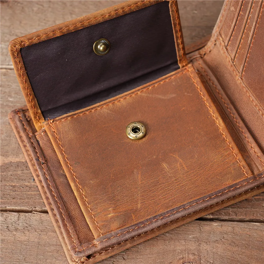 Vintage Genuine Leather Men's Wallets Handmade Folding Multi Slot Card Bag Billfold Coin Purse Short Wallet