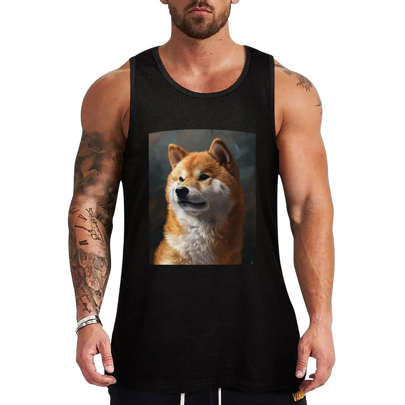 

Regal Shiba Portrait in Brushstrokes Tank Top male top gym sleeveless gym shirt man fitness
