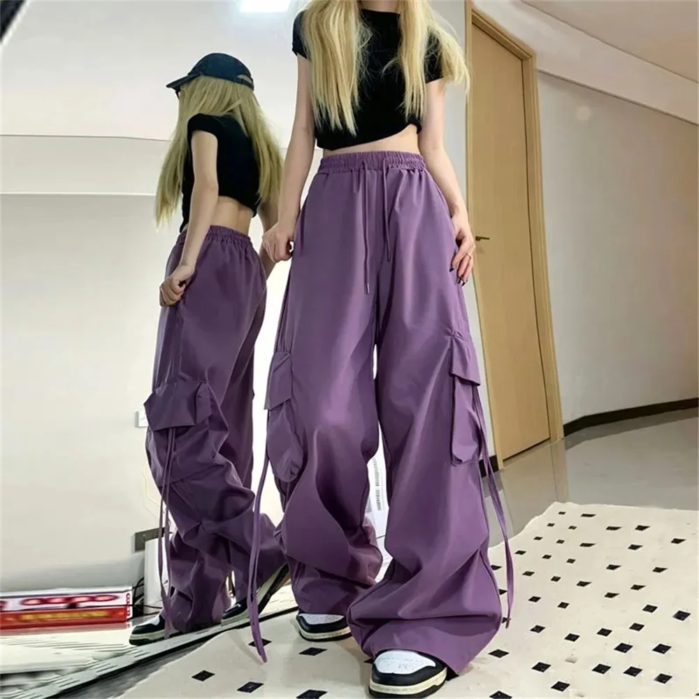 Loose Jogger Trousers Retro Vintage High Street Baggy Pants Fashion Women Oversized Drawstring Pocket New Pant Casual Streetwear