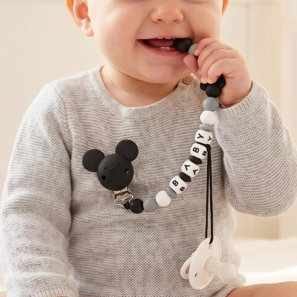 Non-Personalized Baby Pacifier Clip Silicone Beads Chain Mouse BPA Free Anti-Lost Teether Soother Holder Baby Shower Gift