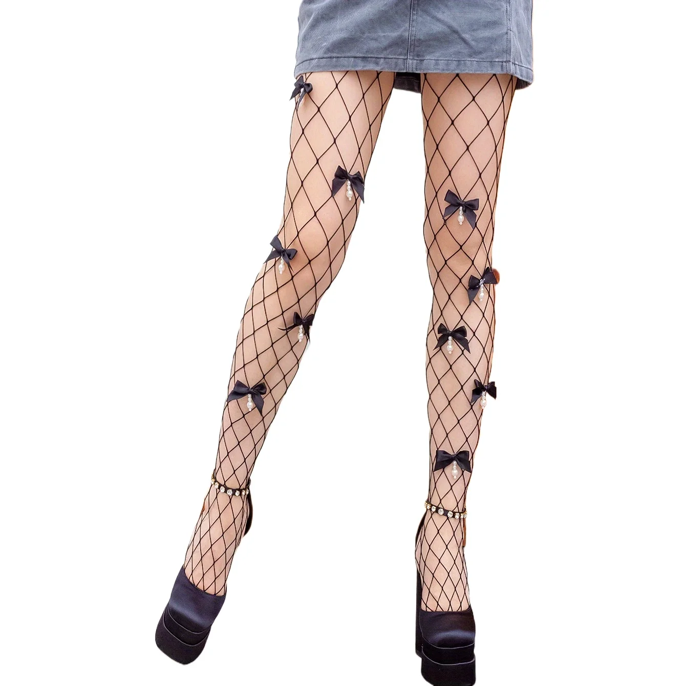 Y2K Neuer Heißer Retro-Jumpsuit für Damen mit Diamanten, Großem Netzblumenmuster, Perlen und Hautfarbener Stickerei, Vintage-Stil, Große Netzstrümpfe