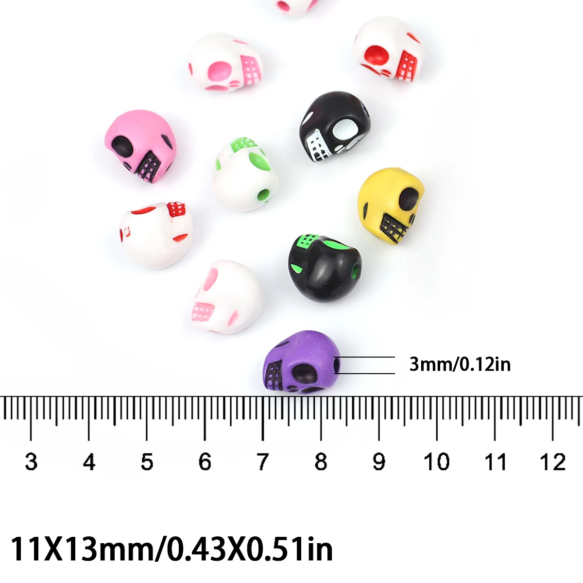 13mm 30pcs Acrylic  Fun Skull Beads Assorted Colors Spacer Beads Perfect for making jewelry bracelets necklaces and Hallowe
