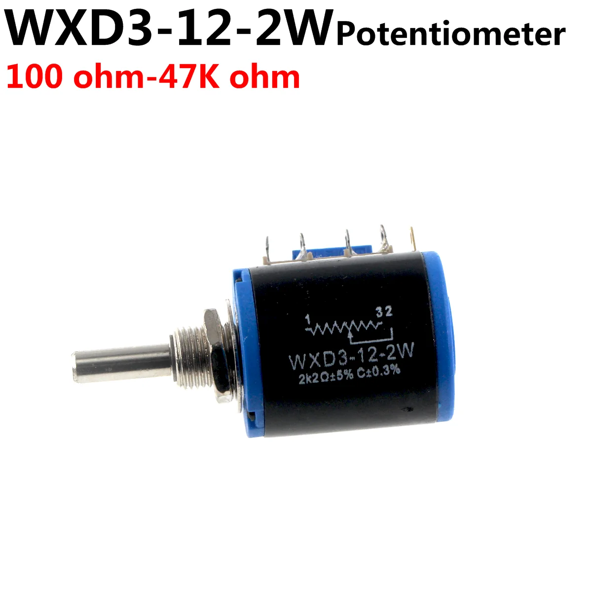 5PCS WXD3-12-2W 100 220 470 1K 2K2 3K3 4K7 10K 22K 33K 47K Ohm 100R 220R 470R 2.2K 3.3K 4.7K WXD3-12 1W Wirewound Potentiometer