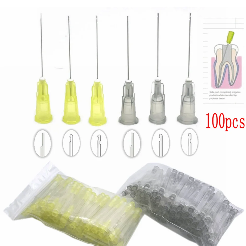 100Pcs Dental Needle Tip Endo Irrigation End-Closed Side Hole Endo Syringe Root Canal Washing Needle Tip