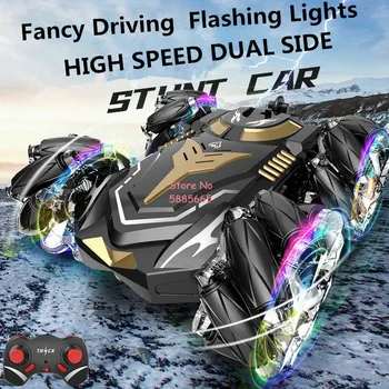 Electric lighting music wireless control RC stunt car 2.4G 4WD lateral drift 360° standing rotation double stunt off road RC car