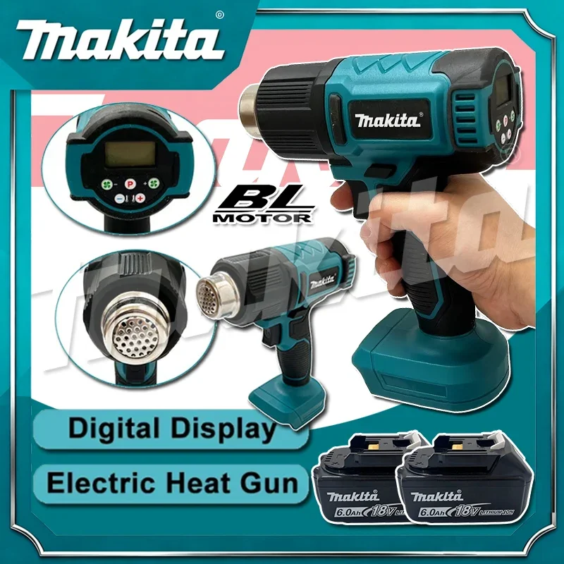 

Цифровой электрический термофен Makita с дисплеем, беспроводной, 2 насадки, промышленный, для термоусадочной пленки, для аккумулятора 18В