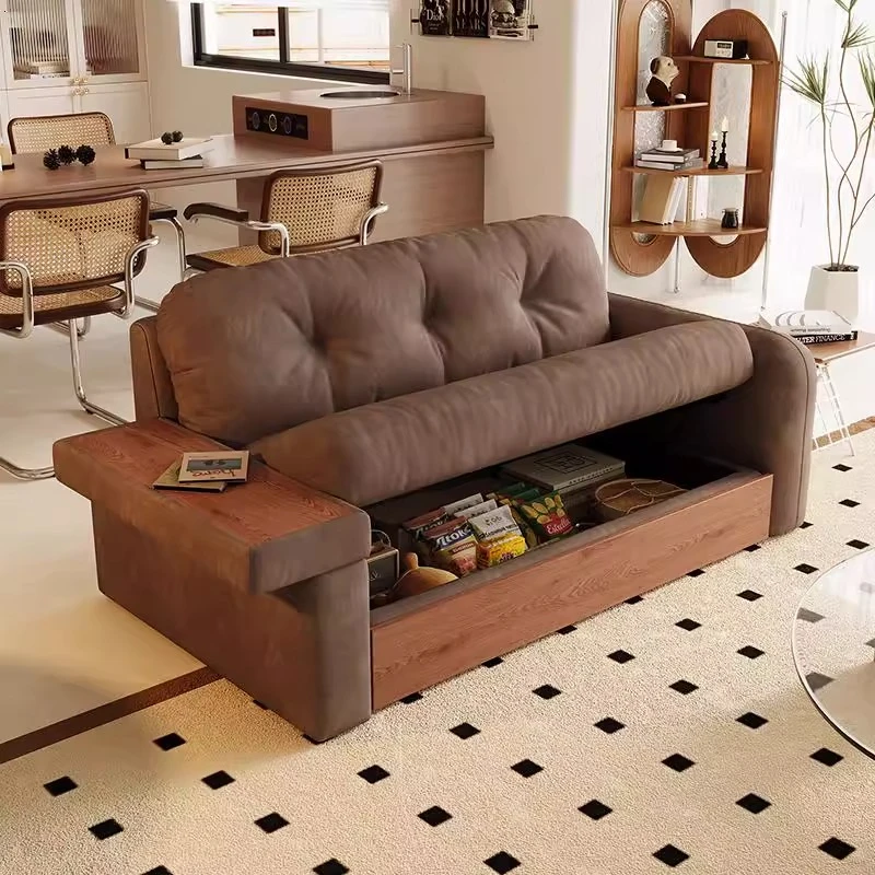 Sofa materiałowa w stylu retro do małego mieszkania, dwufunkcyjna, z miejscem do przechowywania, odporna na zadrapania kotów, prosta, nowość 2025.