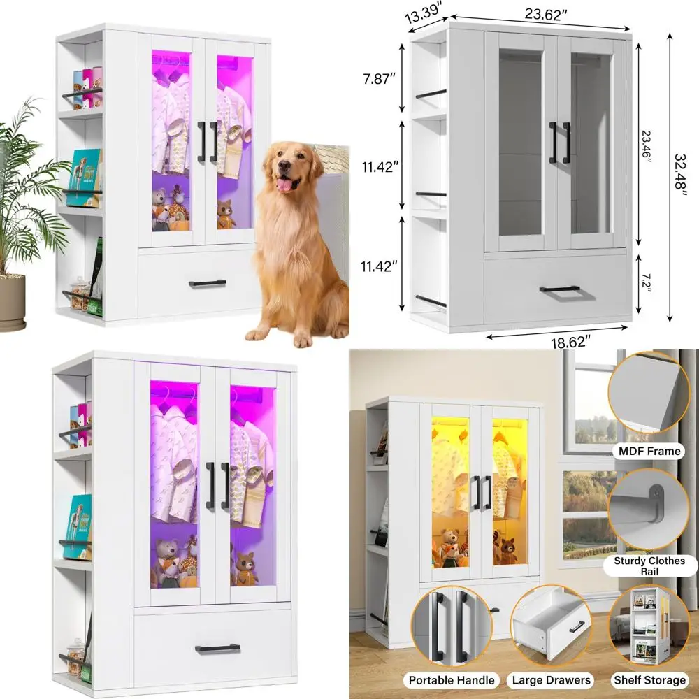 

Деревянный шкаф для собак со светодиодной подсветкой, органайзер для домашних животных | Шкаф для хранения одежды для собак и кошек, игрушек, еды | Многофункциональная мебель