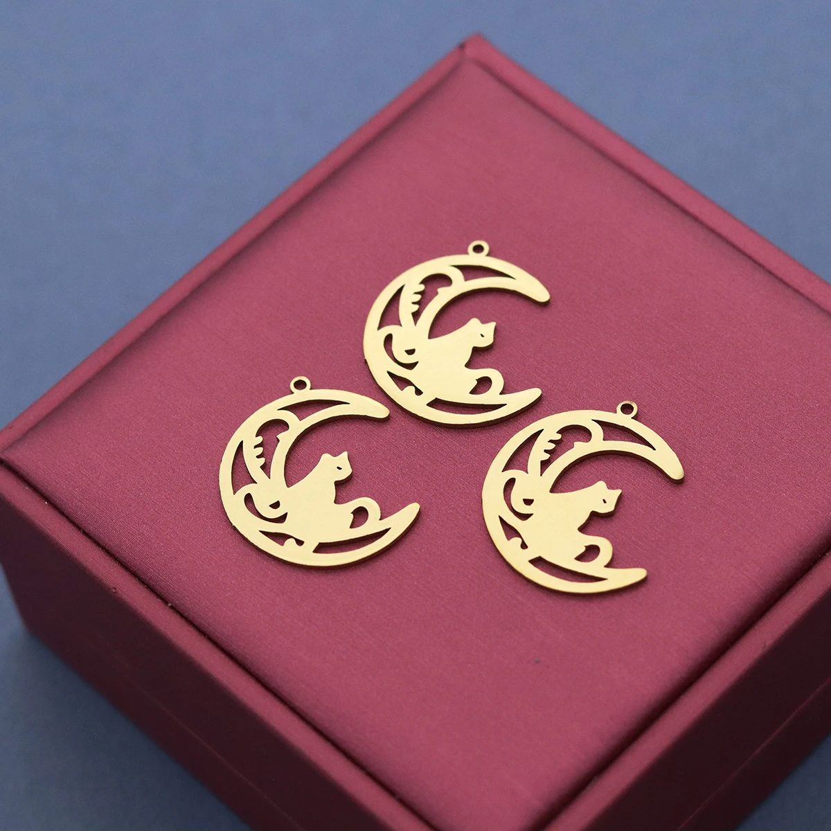 3pcs Crescent Moon Cat Charms Stainless Steel Hollow Cute Animal Pendant for DIY Jewelry Making Earrings Necklace Findings