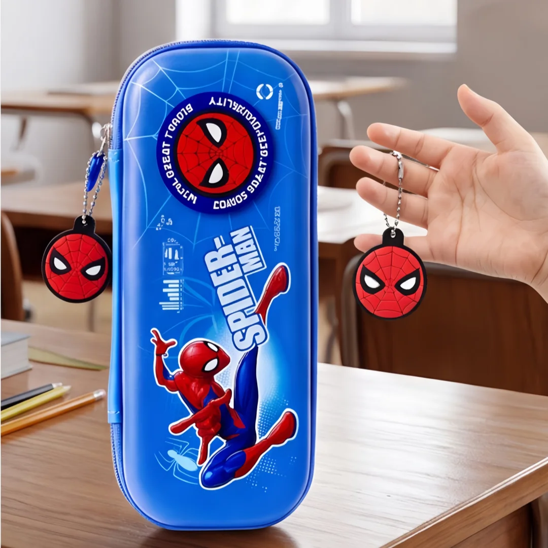 1Pc Spider-Man Pencil Case for Boys, Hard Eva Anti-Pressure Stationery Box, Large Capacity Multi-Compartment Student Zipper Pencil Bag, Children's Gift, Includes Eraser